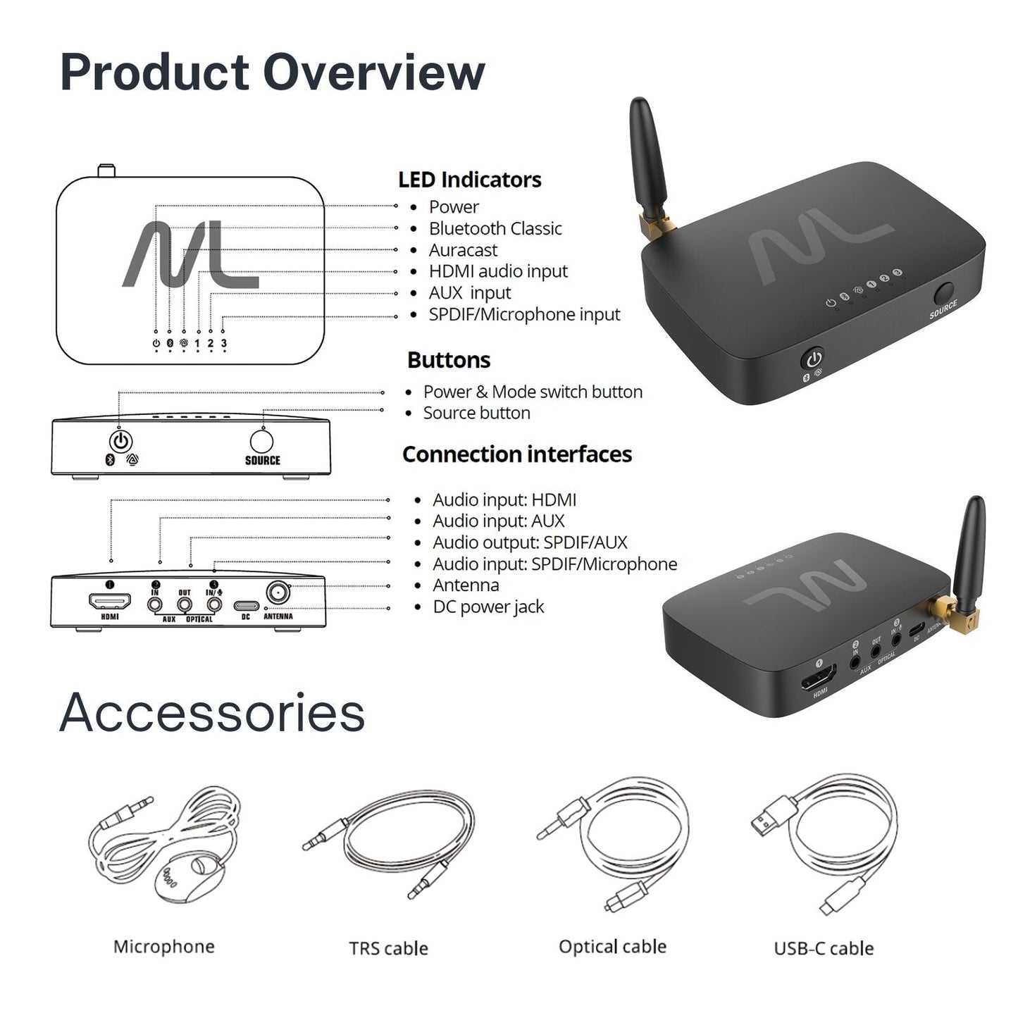 TV hearMore™ Bluetooth Auracast Audio Transmitter